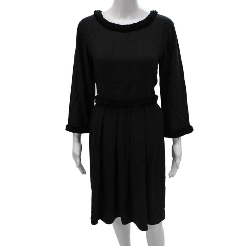 Jupe By Jackie Women Fit & Flare Black Wool Round Neck 3/4 Sleeve Dress Size M